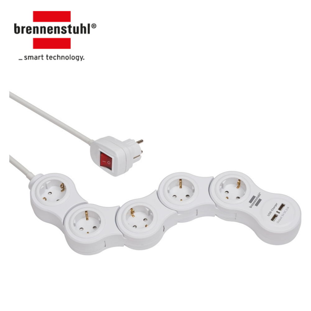 Brennenstuhl Alea-Power cube multiprise 6x + 2x USB avec câble 1,4m  gris/blanc