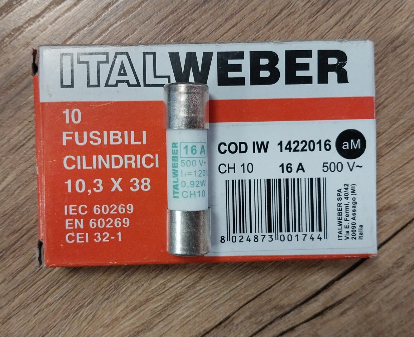 7) ITALWEBER fusible cylindrique AM 16A, 10 * 38 mm – Nova
